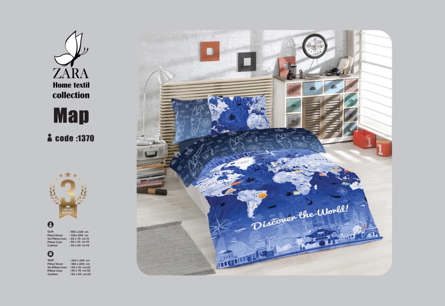 ست روتختی برند زارا مدل Map یک نفره